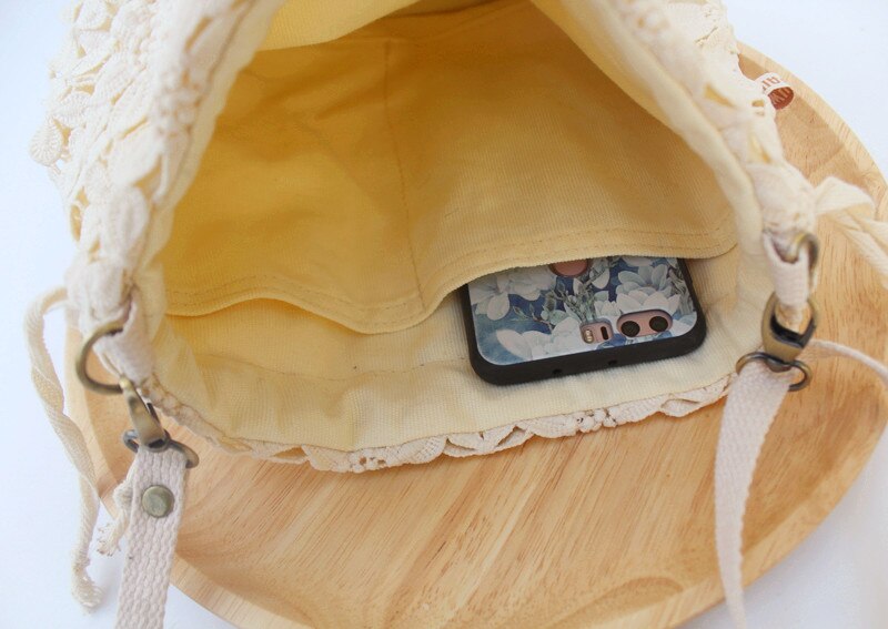 Sac seau en dentelle pour femmes, petit sac à main frais à bandoulière diagonale avec cordon