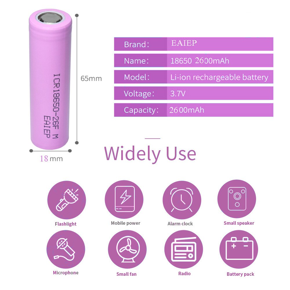 100% Original ICR18650 3.7 v 2600 mah 18650 Lithium Rechargeable Battery 18650 Li ion For Flashlight batteries