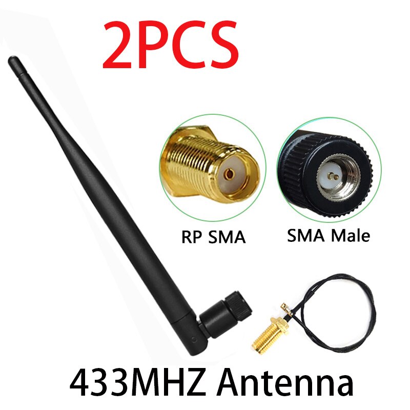 2pcs 433Mhz Antenna 5dbi GSM 433 IOT RP-SMA Connector Rubber waterproof Lorawan antenna+ IPX to SMA Male Extension Pigtail Cable: 2PCS MC