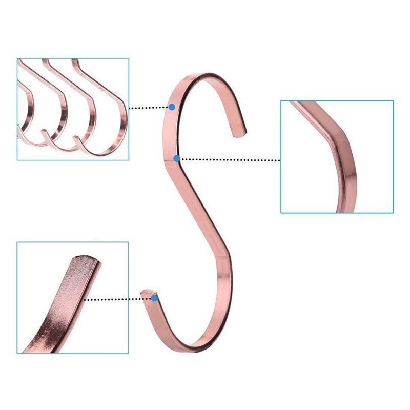 10-Pack 4 Inch Rose Gold Chrome Finish Steel Hanging Flat Hooks - S Shaped Hook Heavy-Duty S Hooks, for Kitchenware, Pots, Ute