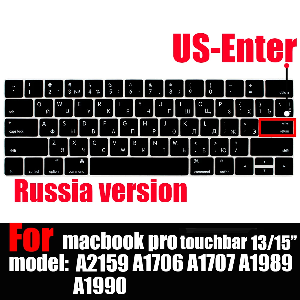 Pokrowiec na klawiaturę MacBook Pro z paskiem dotykowym 13 i 15 2016-2019 Model: A2159, A1989, A1990, A1706, A1707), silikonowy ochraniacz skóry: Jasne