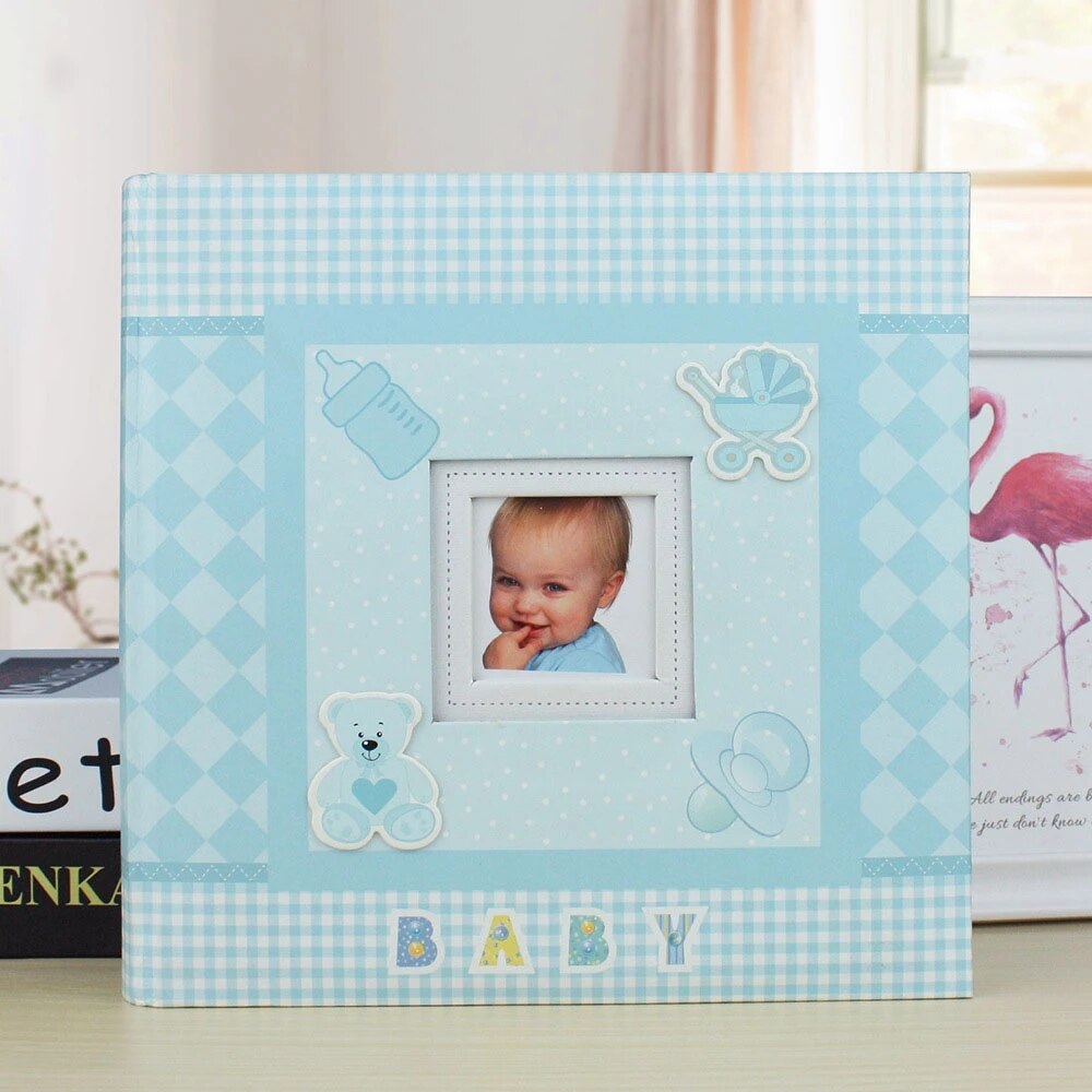 Baby tillväxt minnesalbum dagis examen vykort förvaring födelsedag 6- tum fotoalbum 200 ark: Blå