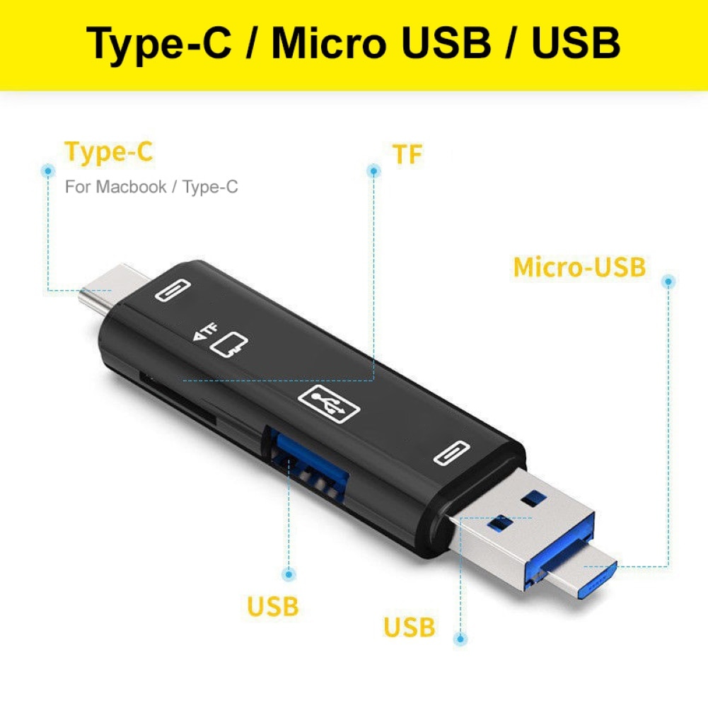 Multifunctionele Micro USB 2.0 Type-C TF Security Digitale Kaartlezer OTG Adapter voor Android telefoon laptop