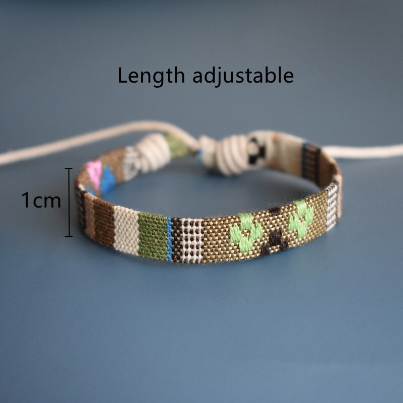 Pulsera Bohemia hecha a mano de estilo étnico para mujer, brazalete de tela trenzada de algodón con patrón étnico, pulseras tejidas bohemias: Yellow