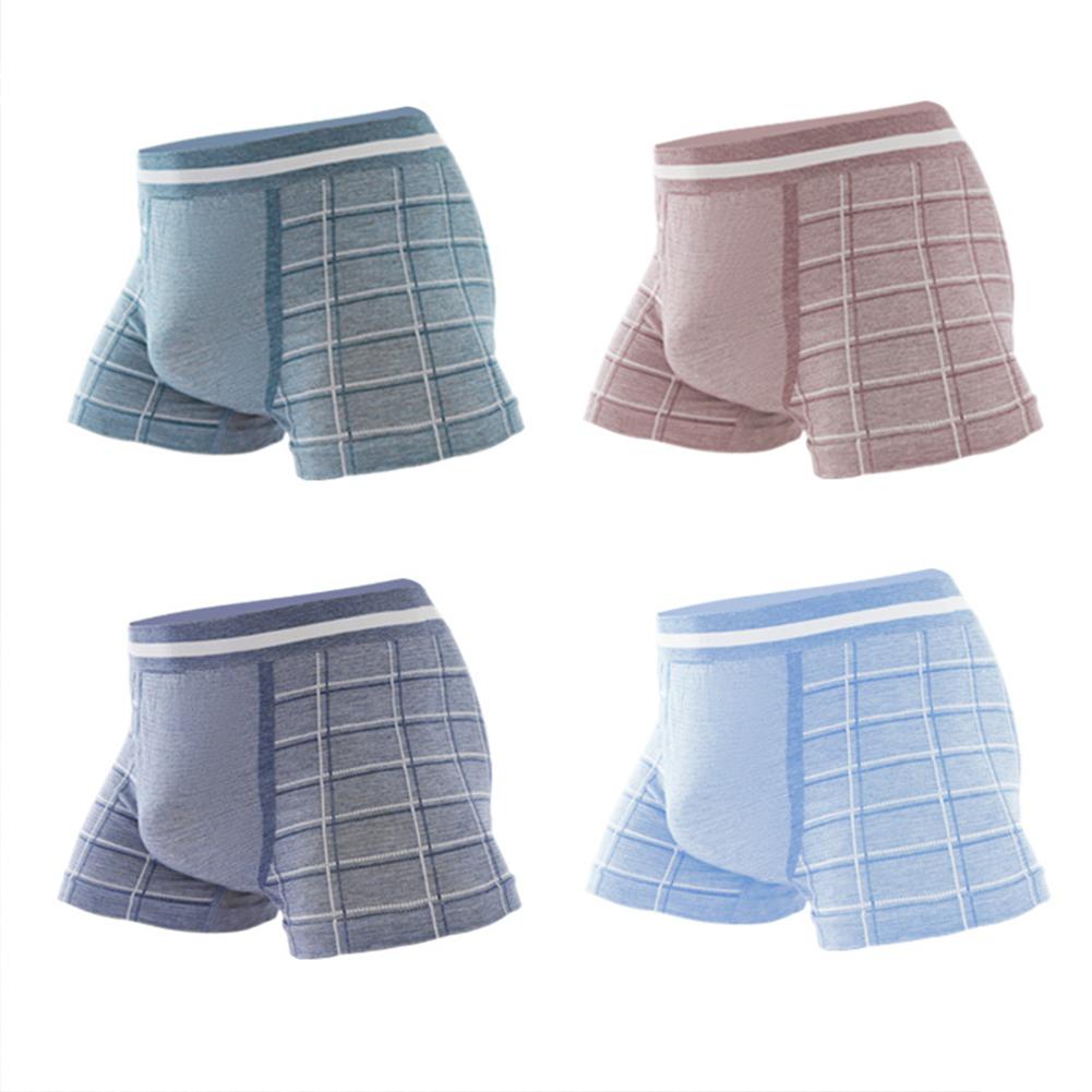 MISSKY 4Pcs/box Men Boxer Underpants Cotton High Elastic U Shape Plaid Breathable Underwear One Size