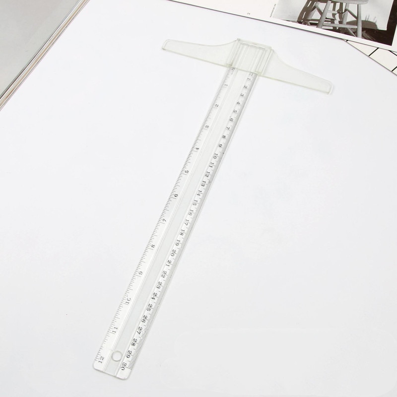 1PC 30cm/12" Plastic T-Square Metric Ruler Cm/inch Double Side Scale Measuring Tool