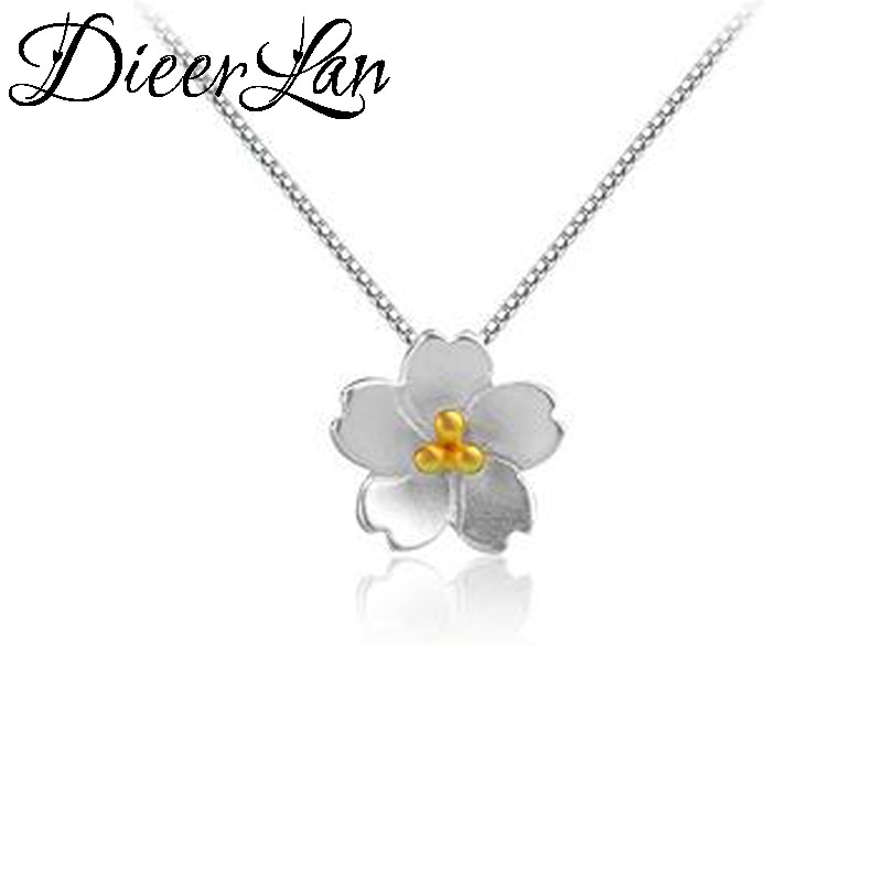 DIEERLAN Wedding Bridal 925 Sterling Silver Cherry Flower Earrings Necklaces Jewelry Sets for Women Girls Party Pendientes