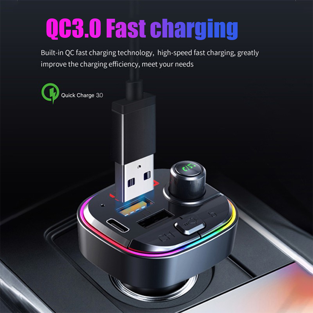 Qc3.0 + pd fast usb charger adapter, bluetooth compatible, 5,0 fm transmitters, wireless car  mp3 player bass audio car kit