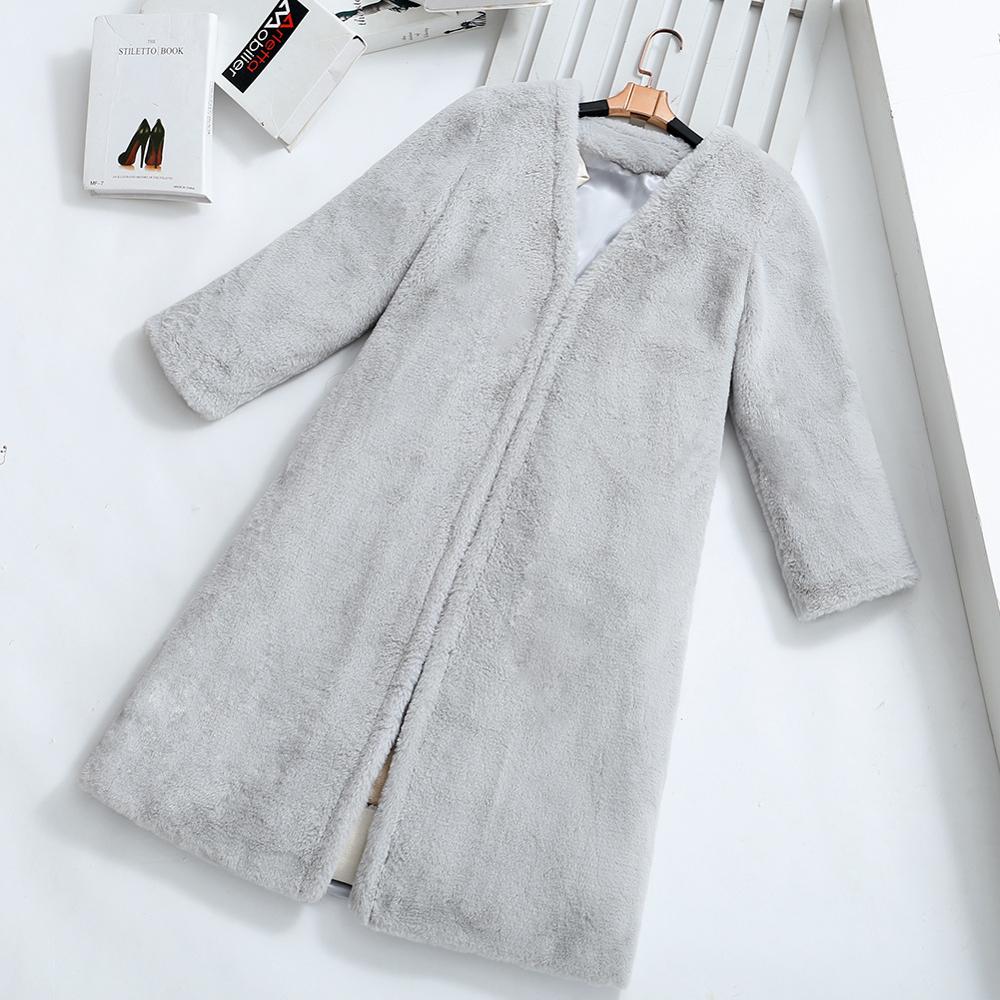 Women Faux Fur Coat With Long Sleeves And Pockets Artificial Ecru White Winter Coat: Silver / S