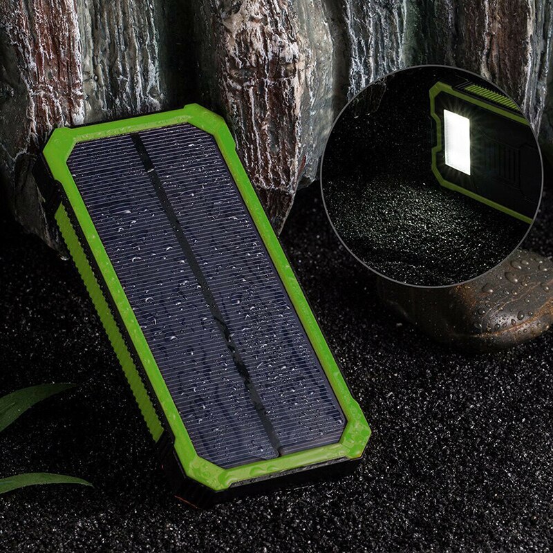 Zonne-energie Bank Waterdichte Case Kits Dual Usb Solar Battery Charger Externe Box Zaklamp Mini Powerbank Voor Smartphone: green