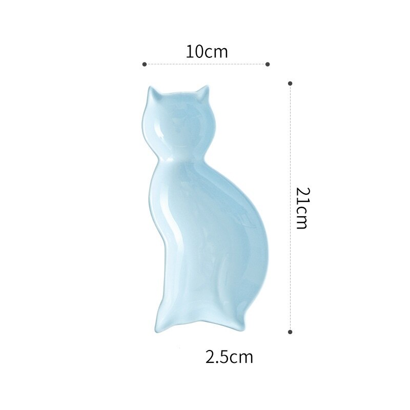 Cartoon Cat Plate Ceramic Dishes Cute Animal French Fries Snack Plate Dim Sum Plate Sushi Snack Breakfast Plate: Blue cat dish