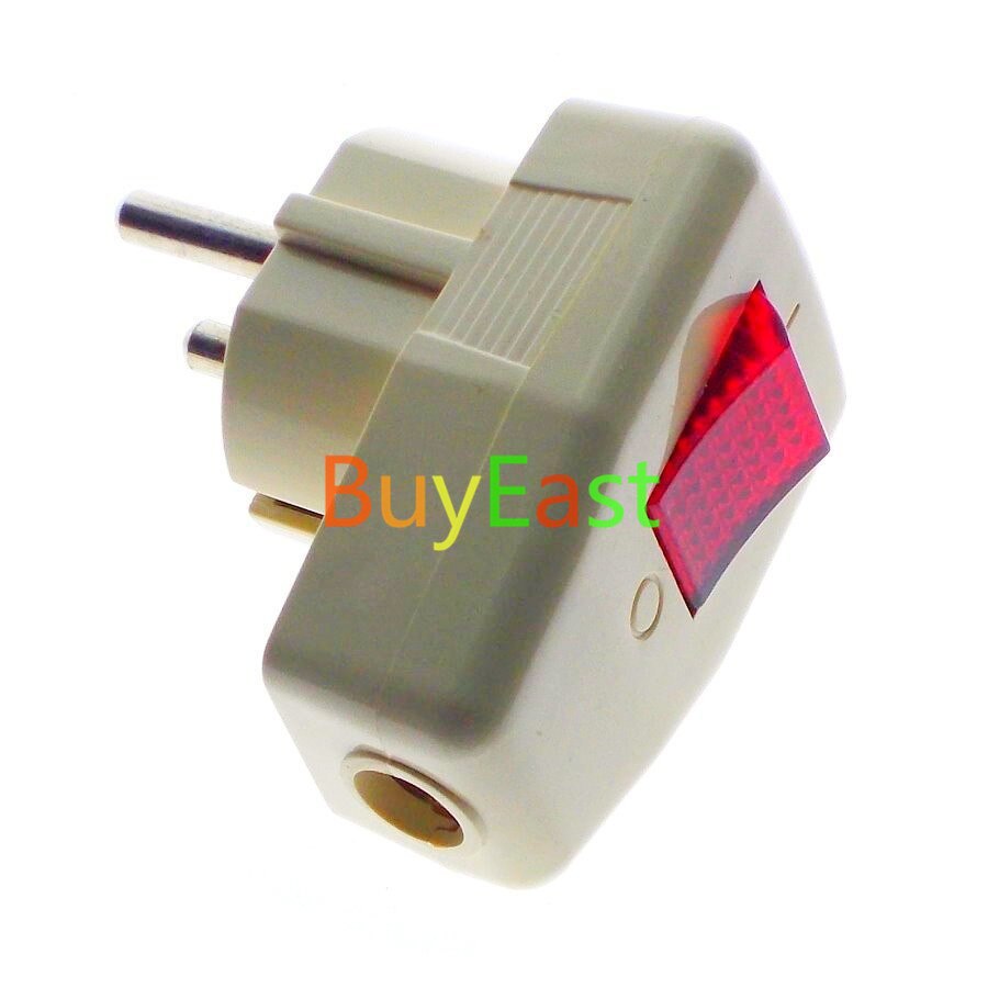 EU Schuko German Russian Rewireable Power Plug AC100~250V 16A W/ light Indicator Switch