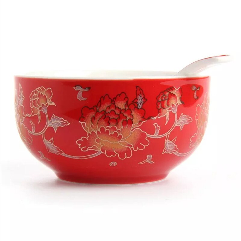 Kinesisk testel drage og føniks bryllup rød gaiwan keramisk testel terrin jingdezhen porcelæn te låg skål spisestel kopper: Suppeskål pæon