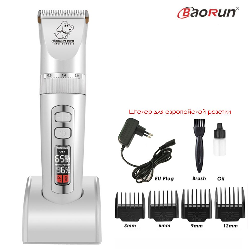 Baorun P9 Haarschneidemaschine Hunde Professionelle LCD Bildschirm Haustier Katze Schermaschinen Elektrische Pflege Trimmer Wiederaufladbare Haarschnitt Maschine Tiere: Weiß Standard