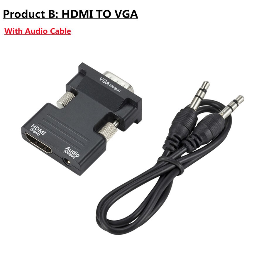 VGA to HDMI-compatible Converter Adapter 1080P VGA Adapter For PC Laptop to HDTV Projector Video Audio HDMI-compatible to VGA: Red