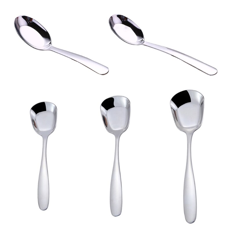 Stainless Steel Kitchen Tableware Children Flat Head Spoon Soup Coffee Tablespoon Teaspoon