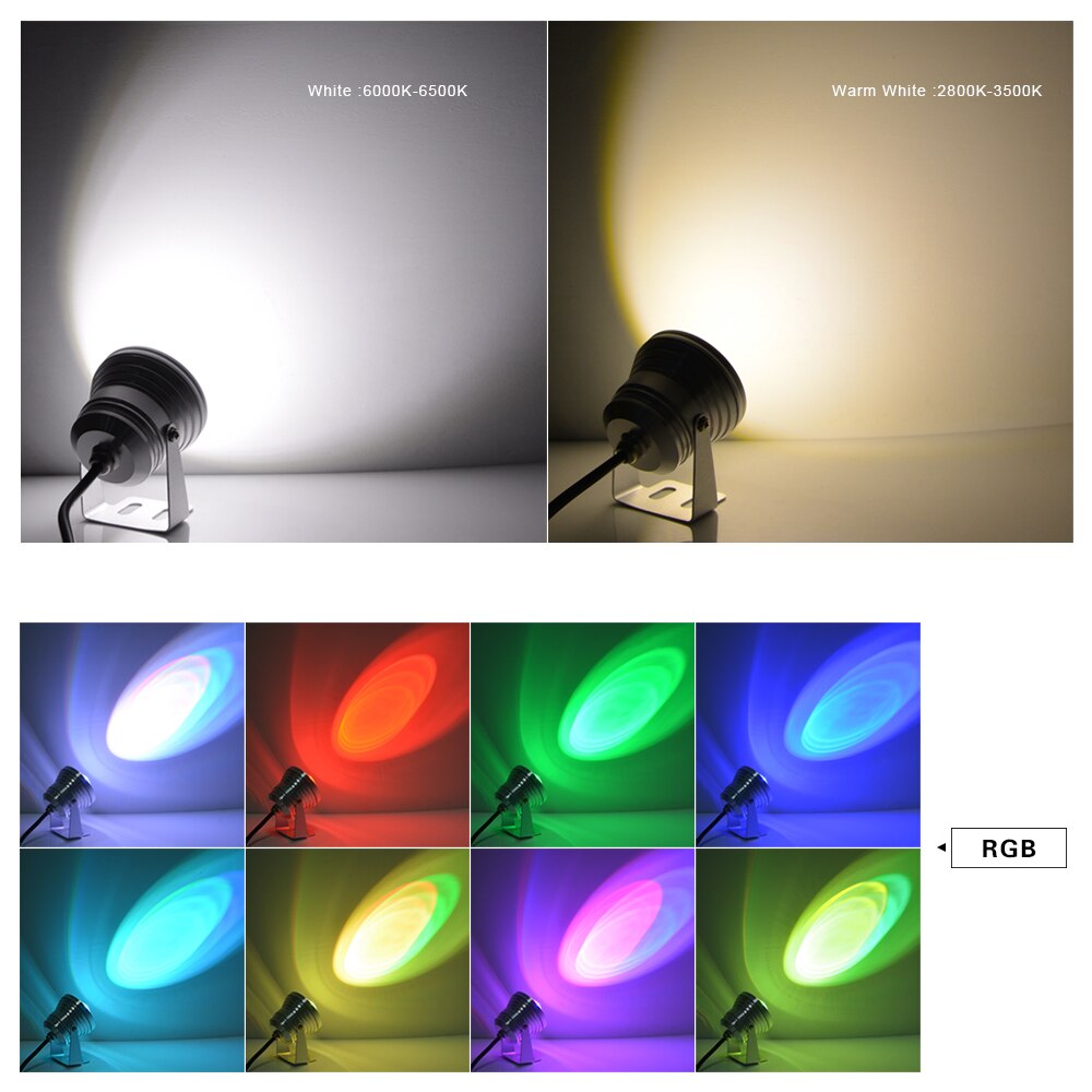 Foco LED DC12V, 10W, IP65, RGB, de exterior a prueba de agua, foco con mando a distancia IR de 24 teclas para decoración de sendero de paisaje de jardín