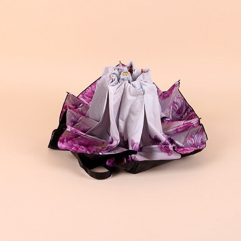 Ladies'sunshine Flower Umbrella Parasol Adult Black Coating UV Protection Sun Rain Umbrellas 3 Folding Girl