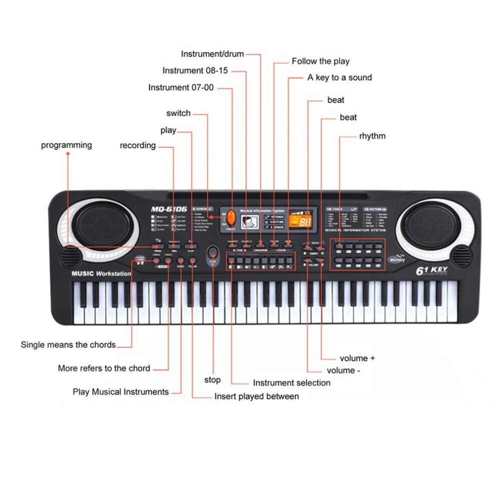 Tsai 61 tangent elektronisk pianomusik keyboard med mikrofon musikinstrument barn tidigt pedagogiskt verktyg för barn us eu