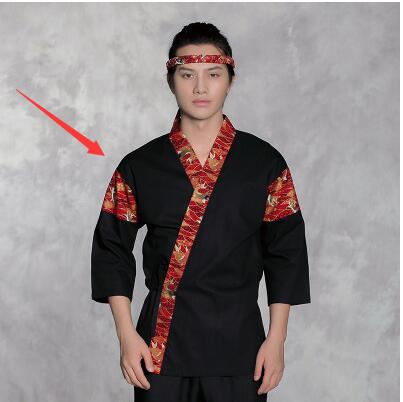 Japanilainen keittiö työvaatteet ravintola univormu mies nainen tarjoilija univormu sushi kimono: Musta / S