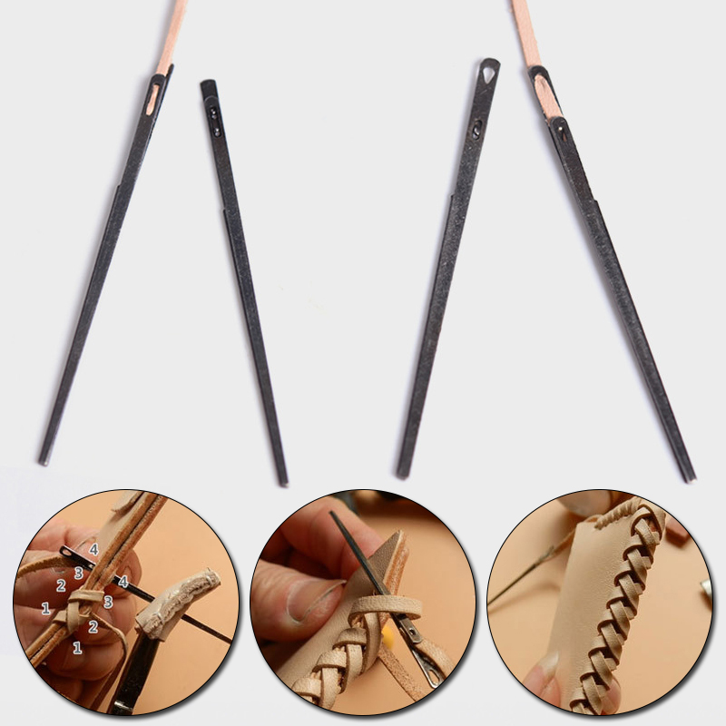Aguja de tejer de cuero para cordones de cuero, doble agujero, aguja de encaje, aguja de coser a mano, herramienta de artesanía de costura de cuero DIY