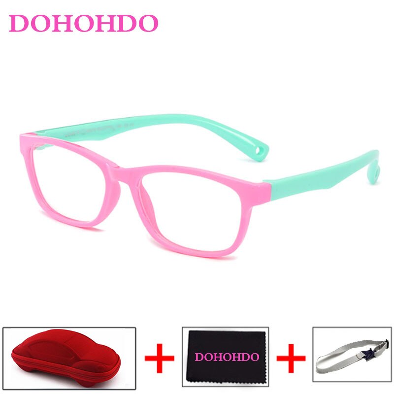 DOHOHDO okulary dla dzieci dziewczyny chłopiec elastyczne oprawki robić okularów okulary dla dzieci zdrowe ramki silikonowe oprawki robić okularów dziecko za darmo: różowy zielony-R