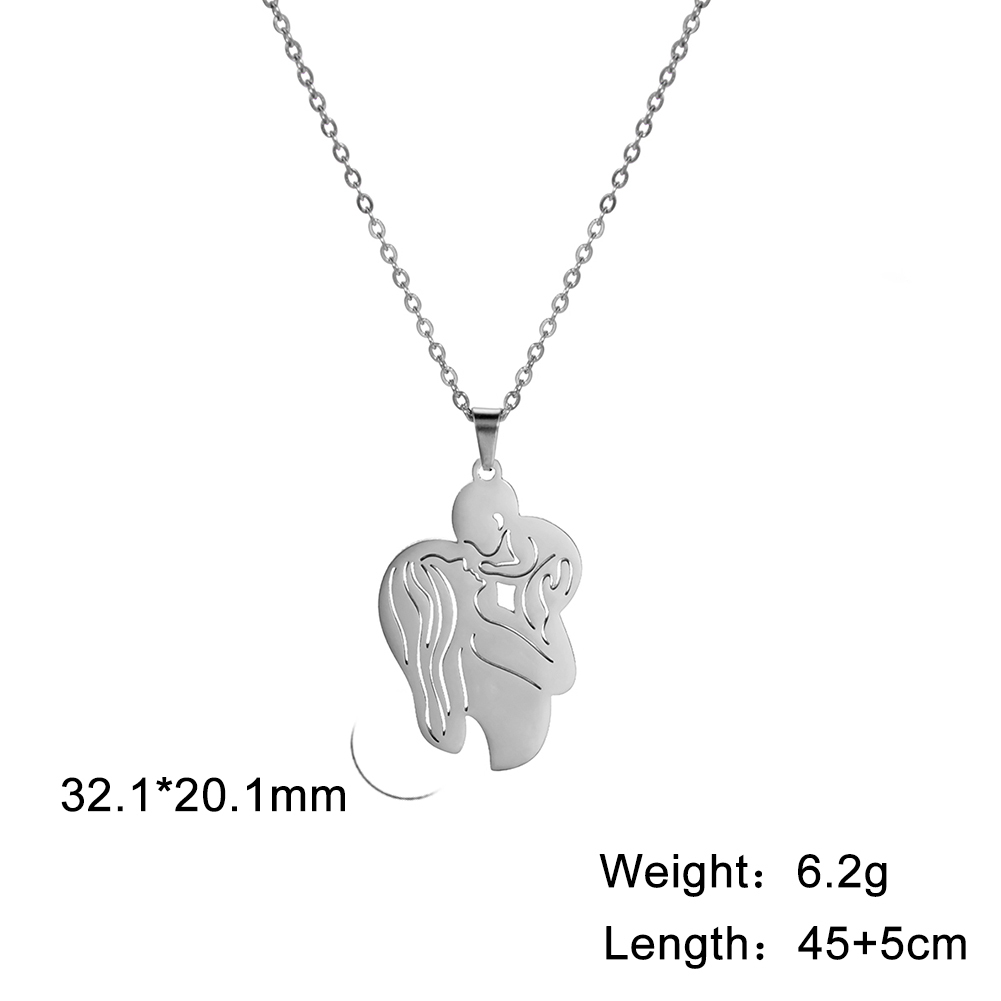 Cazador encantador colgante familiar para mamá, papá, niños, bebé, mujer embarazada, gargantilla de acero inoxidable, joyería, del Día de la madre,: Plata antigua plateada