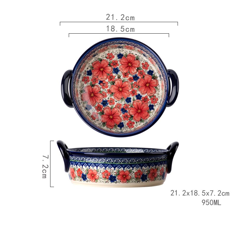Vajilla Bohemia con de flores para el hogar, platos binaurales de cerámica con mango Retro para ensalada, Bol para el microondas, bandeja para hornear: binaural round pan