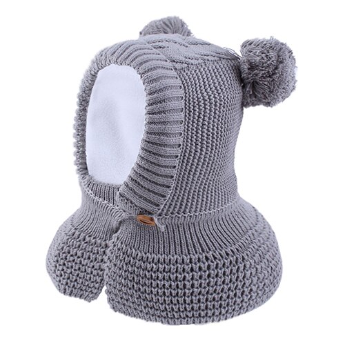 Chapeau casque enfant hiver garçon fille tricot bonnet doublure polaire pompon casquette ski extérieur accessoire: Gris / 50-52cm   2-4years