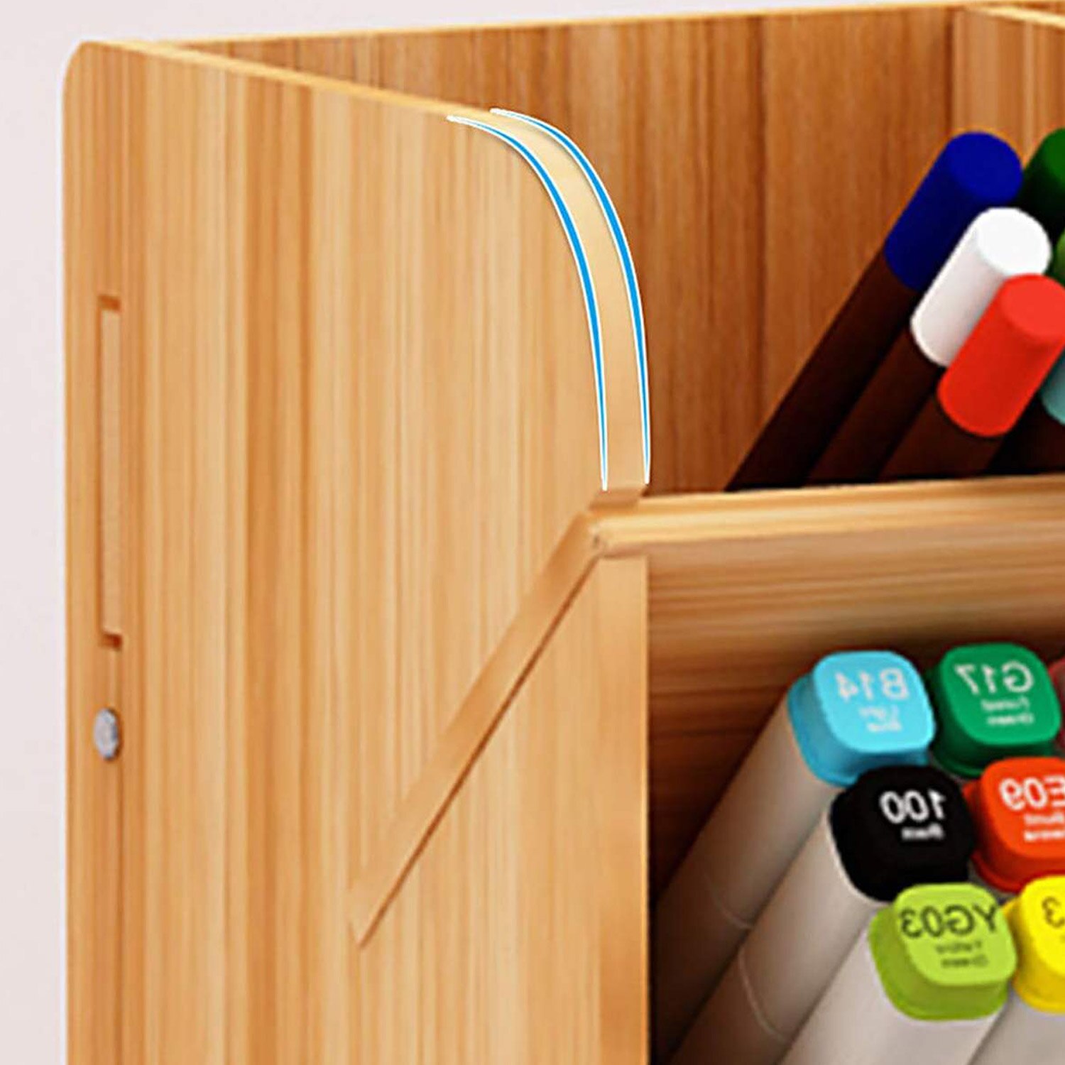 Træ skrivebord arrangør multifunktionel diy pen blyant farveblyant holder opbevaringsboks med skuffe til kontorskoler til hjemmet