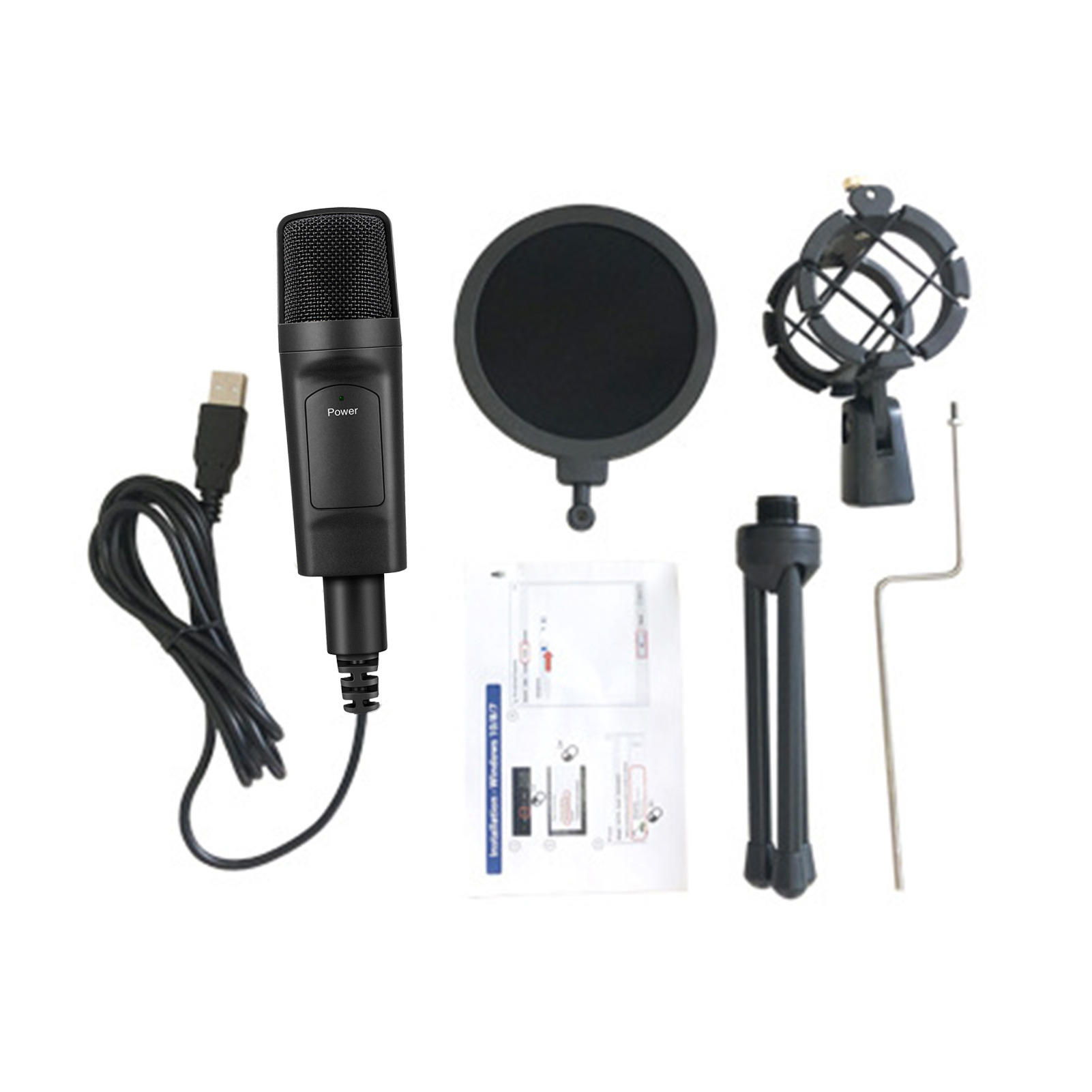 Micrófono USB para ordenador y PC, micrófono de escritorio, condensador, con soporte de trípode, montaje de choque, filtro Pop, Plug and Play, para Mac OS