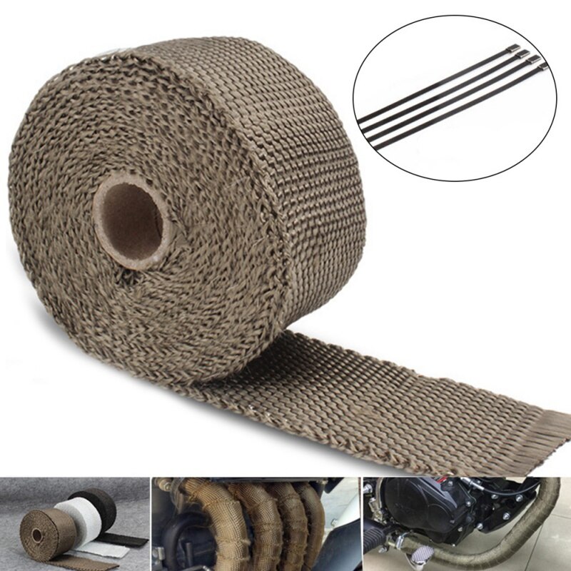 5M/10M Motorcycle Exhaust Thermal Tape Header Heat Wrap Manifold Insulation Roll Resistant with Stainless Ties Car Accessories