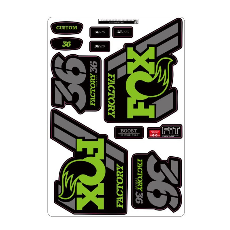 Fox float factory-36 pegatinas de horquilla para bicicleta de montaña, calcomanías para horquilla delantera,: green gray