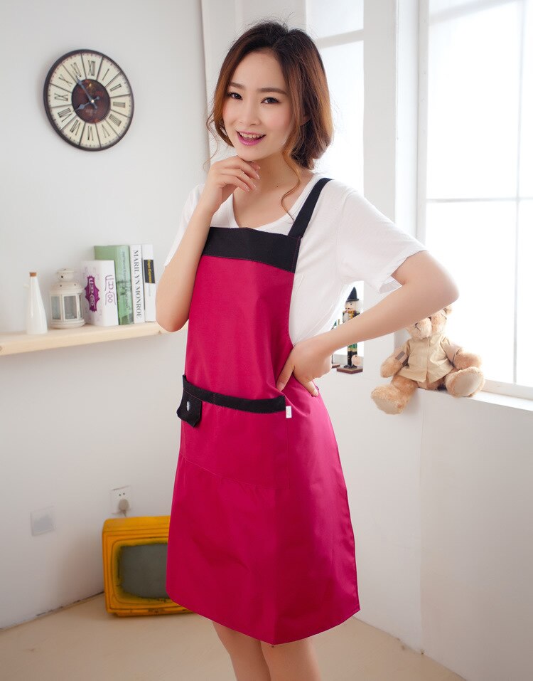 Delantal de uniforme ajustable de poliéster a prueba de agua con 2 bolsillos, Kit de peluquería, herramienta de peluquería para Chef, camarero, herramienta de cocina: Rose red