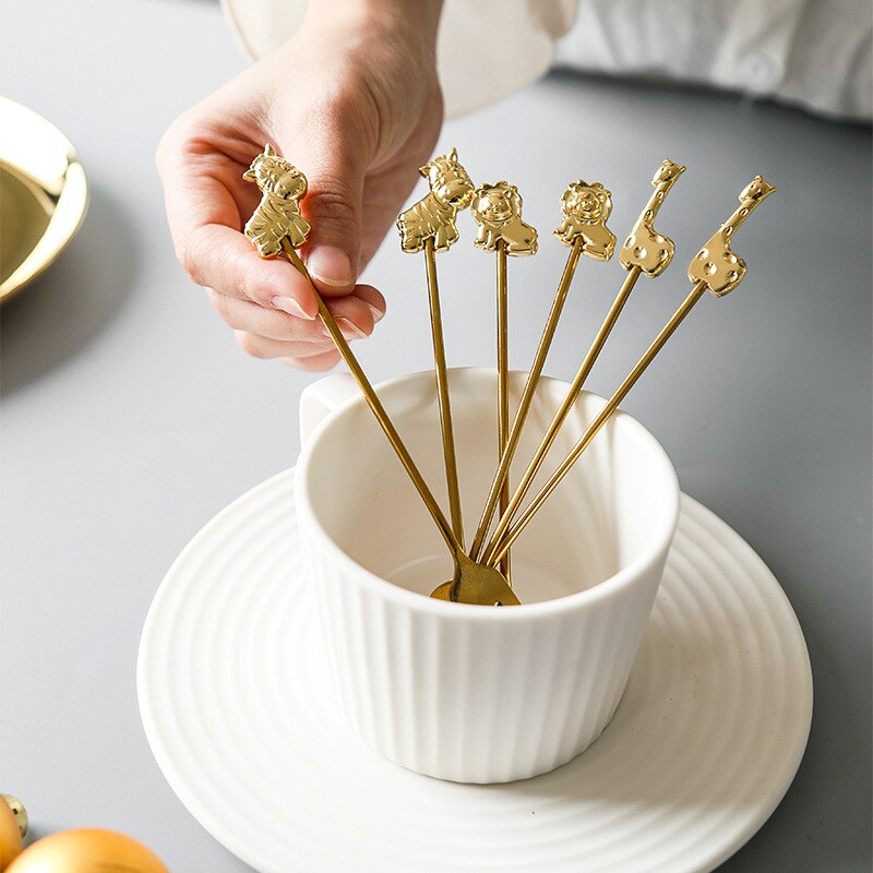 304 Stainless Steel Coffee Spoon Tableware Tea Spoons Dessert Fork with Animal pattern
