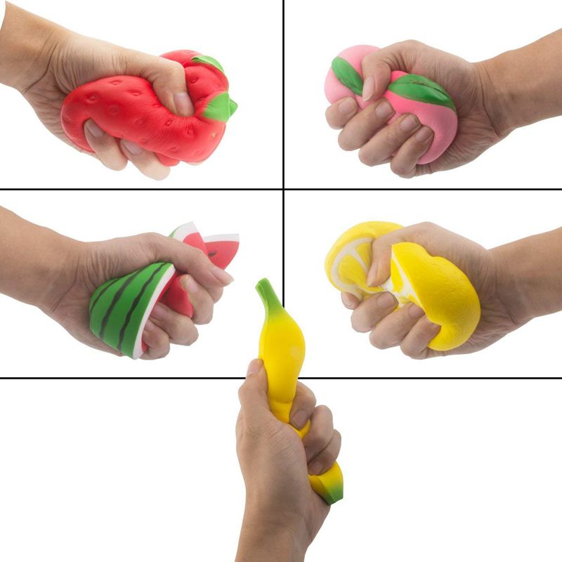5pcs Jumbo Squishies Slow Rising Strawberry Watermelon Banana Peach Lemon Fruit Squishies Kawaii Scented Charms Hand Wrist Toys