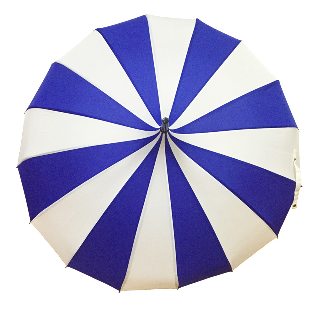 16K Zwart En Wit Retro Pagode Paraplu Klassieke Gestreepte Parasol Paraplu Zon Regen Uv Grote Paraplu Met Haak Handvat: Marineblauw
