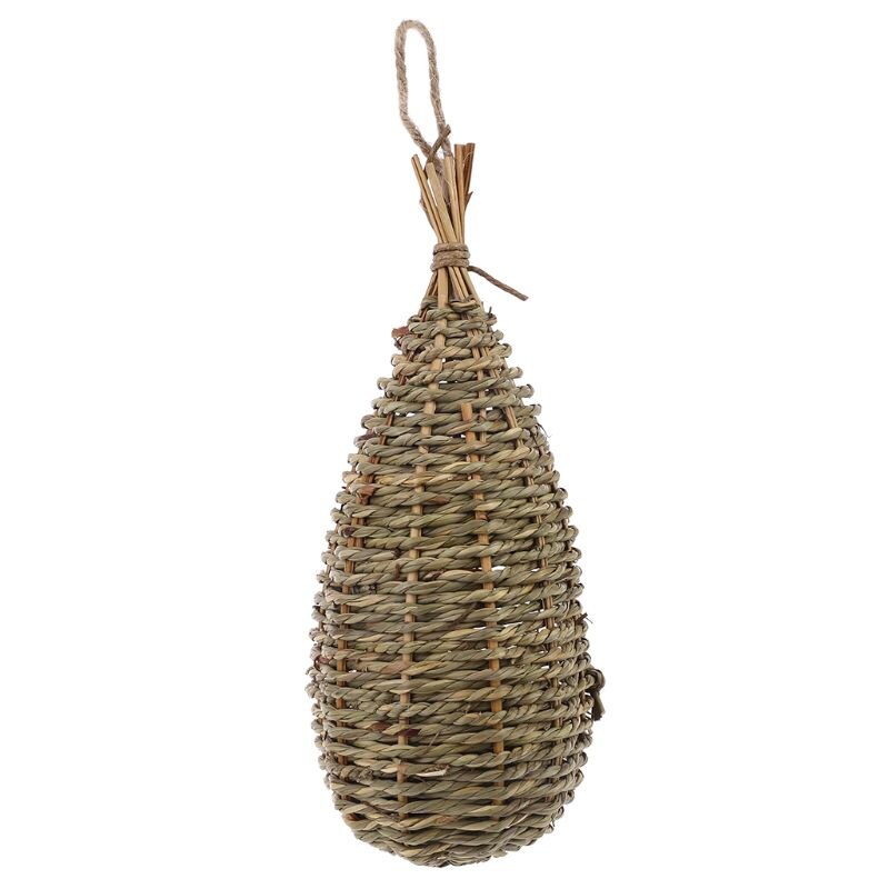 Hanging Bird House Natural Fiber Finch Bird Nest Hut Outdoor Cage Shelter Hideaway E7CC