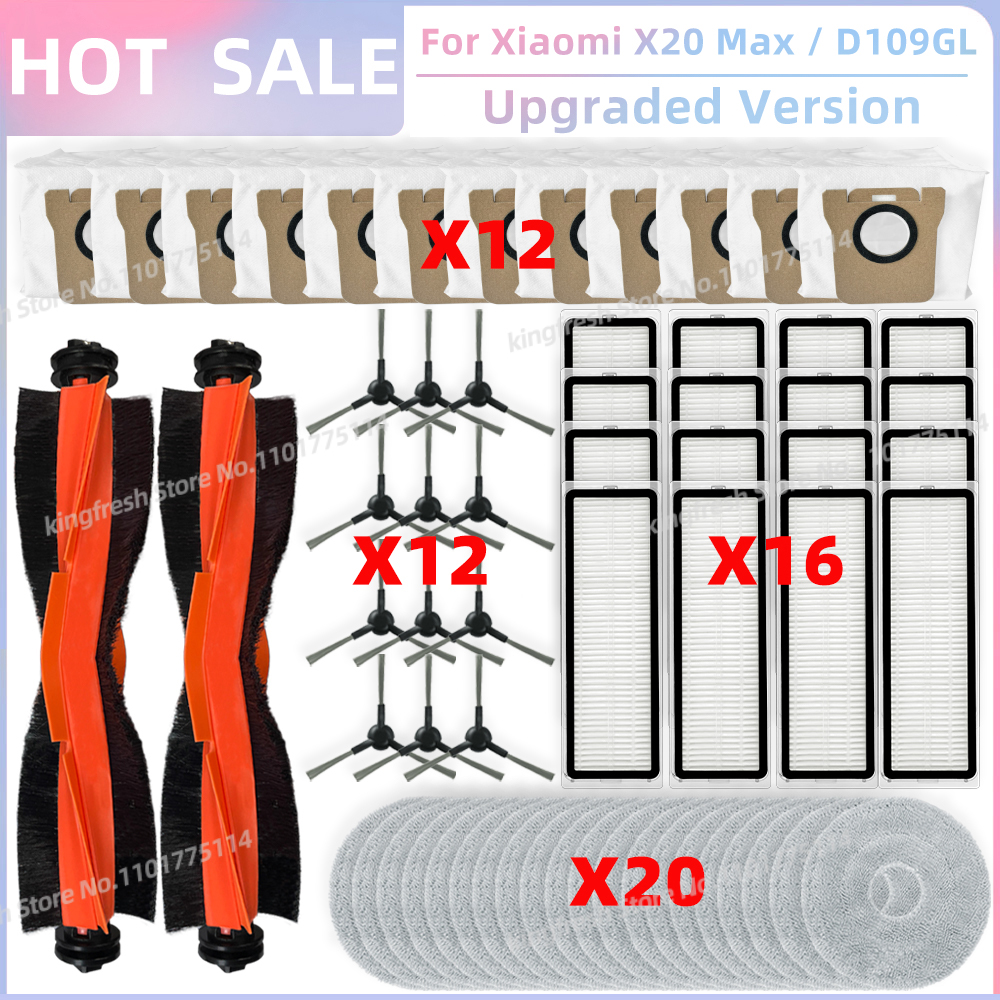 Compatível com ( Xiaomi Robot Vacuum X20 Max / D109GL, Xiaomi Robot Vacuum X20 Pro / D102GL ) Peças Rolo Principal Escova Lateral Filtro Hepa Pano de Esfregão Saco de Poeira Acessórios: Verde exército