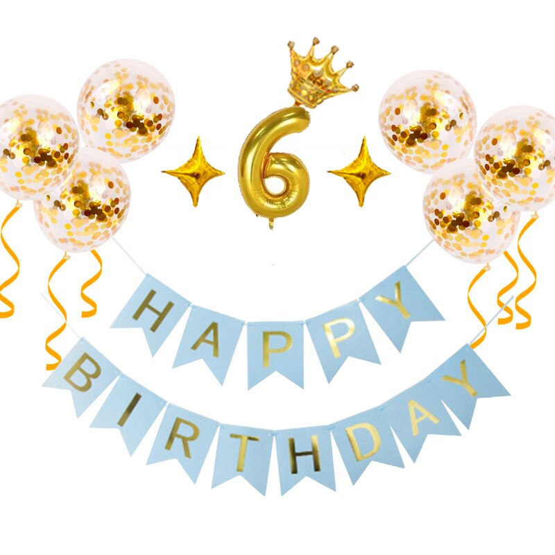 Oh urodziny dziecka balon w kształcie cyfry zestaw konfetti baner urodzinowy flaga Baby Shower dekoracje świąteczne dziewczyna chłopiec zaopatrzenie firm: 6st Blue