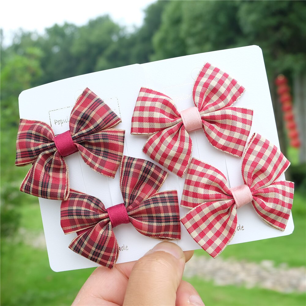 2 stuks/set meisjes strikken haarspeld klassieke geruite lint haarbanden kinderspeldjes kinderhaarkoord retro hoofddeksels haaraccessoires