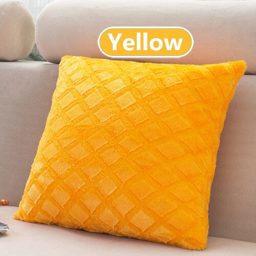 1Pcs 43*43cm Plaids Pattern Soft Short Velvet Throw Pillow Cushion Cover Seat Car Home Sofa Bed Decorative Pillowcase 40059: Yellow