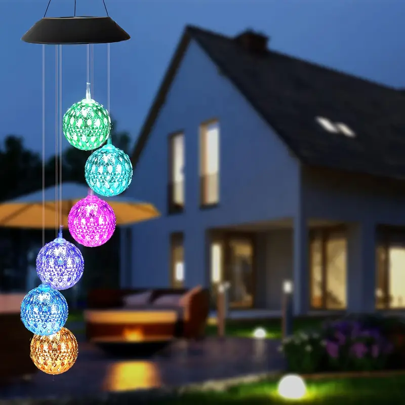 Campanas de viento que cambian de Color Solar, 6 LED RGB, cambios automáticamente de Color para el hogar, jardín, exterior, balcón, decoración, 1 Uds.