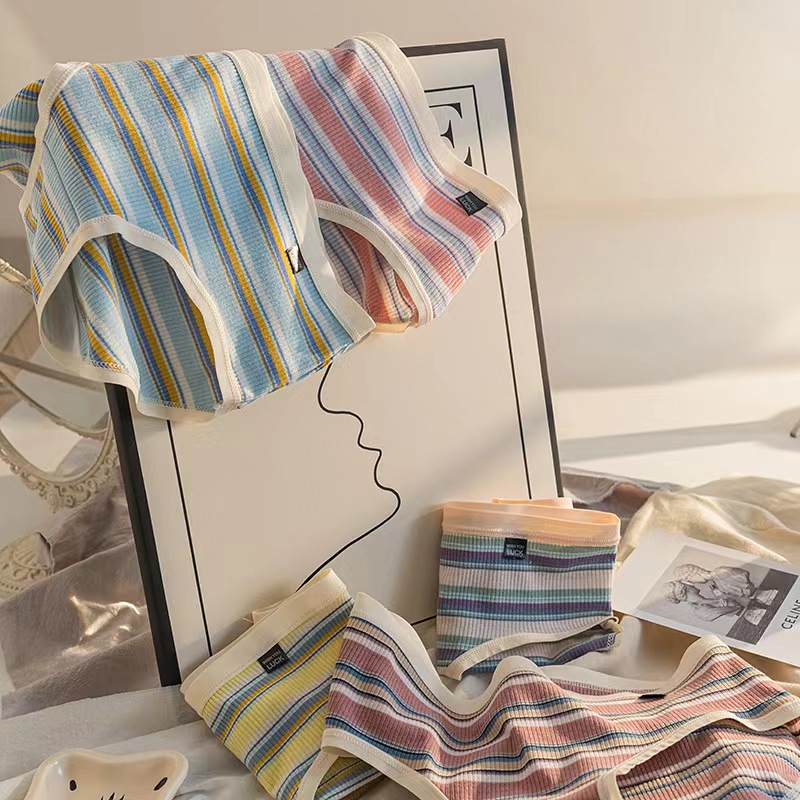 Damen-Unterwäsche aus Baumwolle, Mädchen-Höschen in Kontrastfarbe, Komfort-Höschen, modische Streifen, rutscht, weibliche Dessous