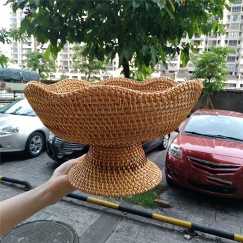 Vietnam Rattan High Foot Tray Rural Home Fruit Tray Fruit Basket Snack Storage Basket Large