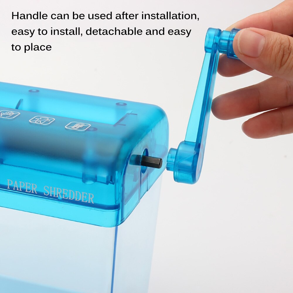 A6 Mini Hand Crank Blue Shredder Crusher Destroyer Paper Documents Cutting Machine-Scll Office Home Manual Paper Shredder