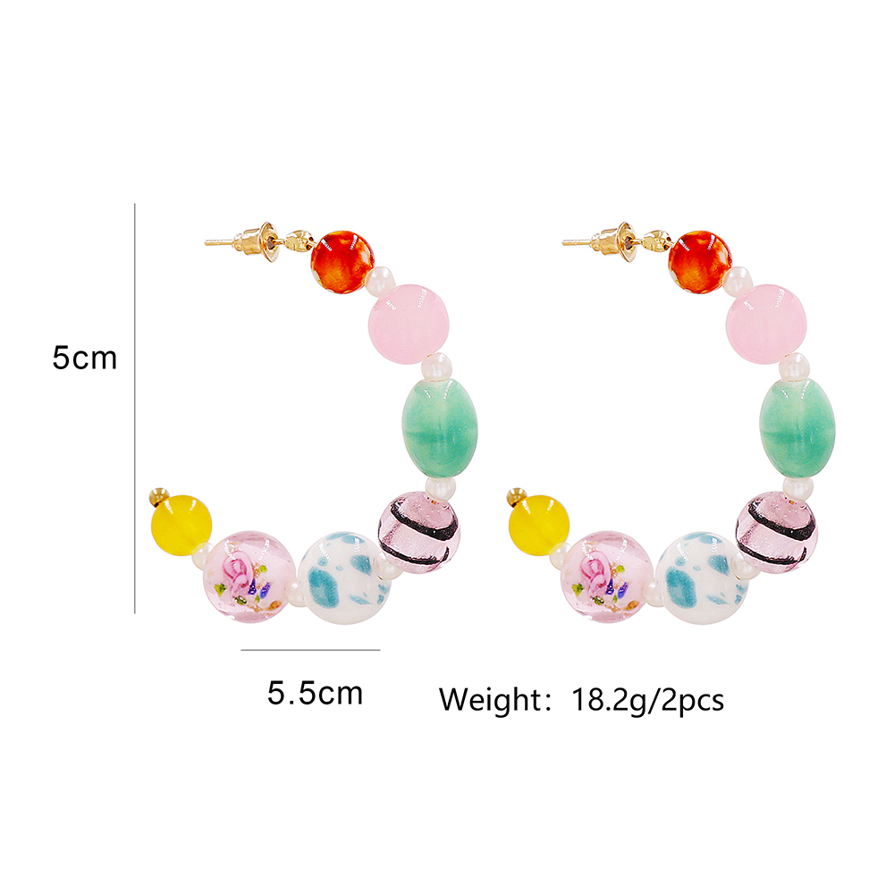 Vintage Enamel Flower Beaded Hoop Earrings Trendy Geometric Statement Round Circle Earring Jewelry Brincos 2022 Trend: 56262-MT