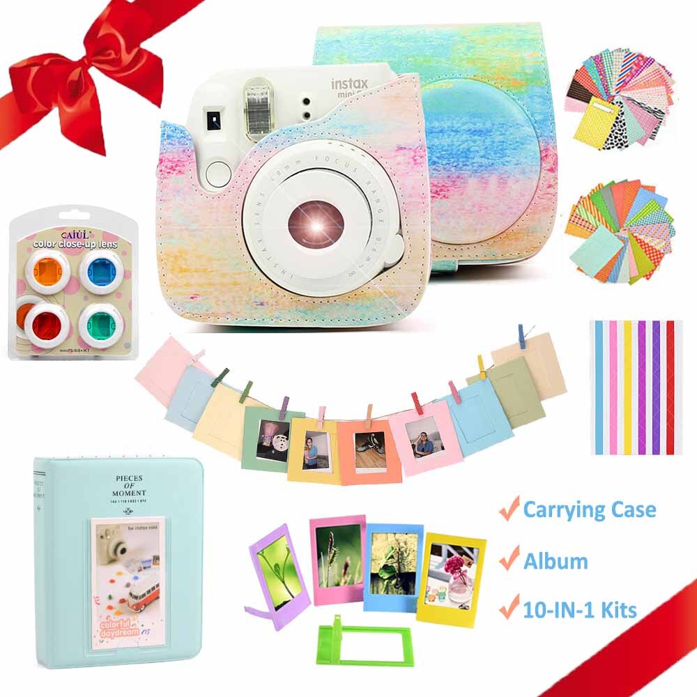 Voor Fujifilm Instax Mini 9 Mini 8 Instant Camera Schilderen/Rose Draagtas Tas Cover Pu Leather Pouch + album + 10-In-1 Kit: Painting Set