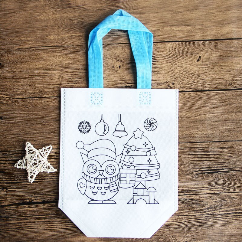 10pcs Per Bambini FAI DA TE Eco-Friendly Borsa Graffiti Giocattolo Educativo Scuola Materna Pittura A Mano Materiali Tessuto Borse Per Bambini Giocattoli Regali: Owl and Tree