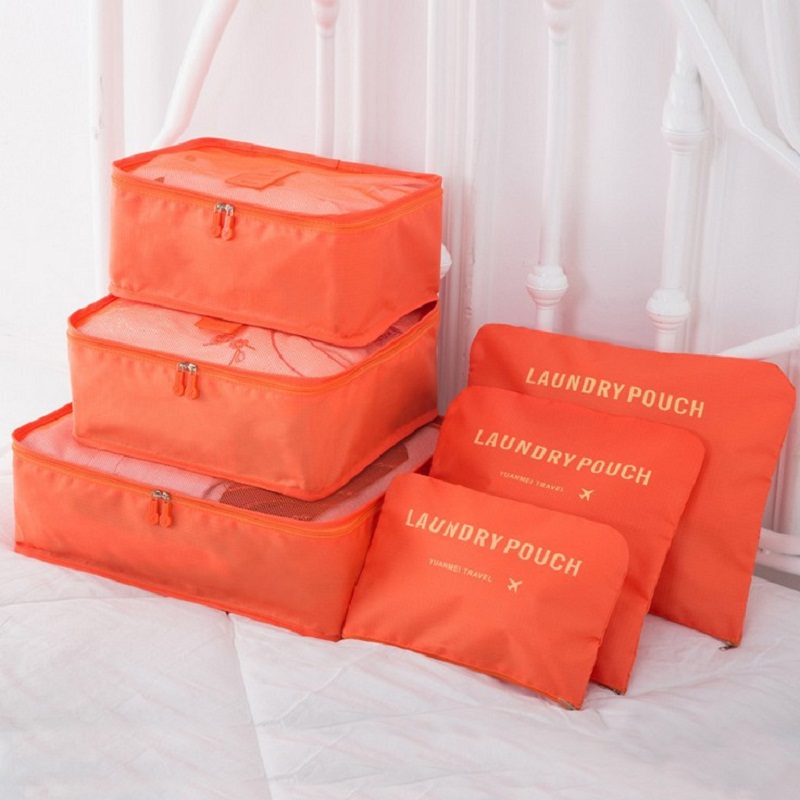 6 unids/set embalaje cubos bolsa de zapatos-compresión viaje equipaje bolso organizador bolsa maleta portátil impermeable estuche de almacenamiento: Orange